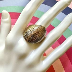 Gold tone textured asymmetrical cocktail ring